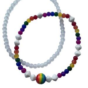 Rainbow Colors Gay Pride LGBTQ stretch bracelet set (2) with glass beads NWT